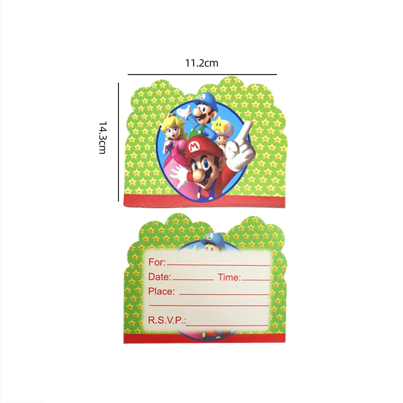 Mini tarjeta de invitación temática de Super Bros, 10 piezas, tarjeta de felicitación de una sola página, suministros para eventos, Mario, fiesta de cumpleaños, Envío Gratis