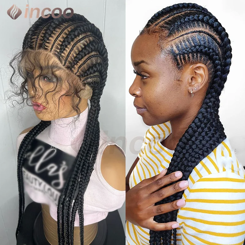 

36" Cornrows Braided Wigs Synthetic Full Lace Front Wig Jumbo Braided Wigs For Black Women Lace Frontal Faux Locs Box Braids Wig