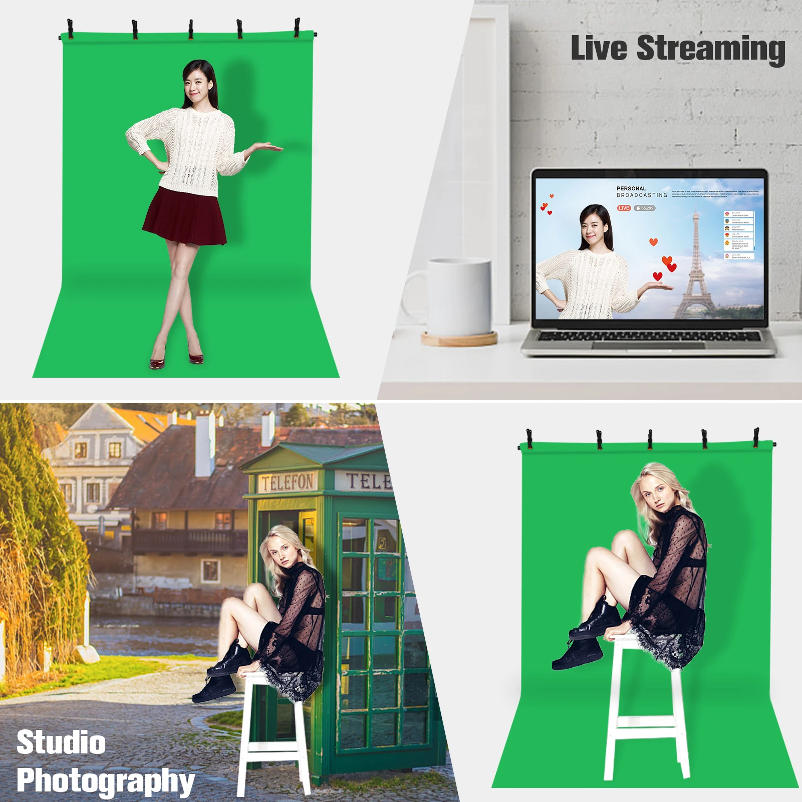 Комплект для фотосъемки цветного фона 5x7 футов с Т-образным фоном 5x7 футов, регулируемой подставкой, 5 пружинных зажимов, студийный фон