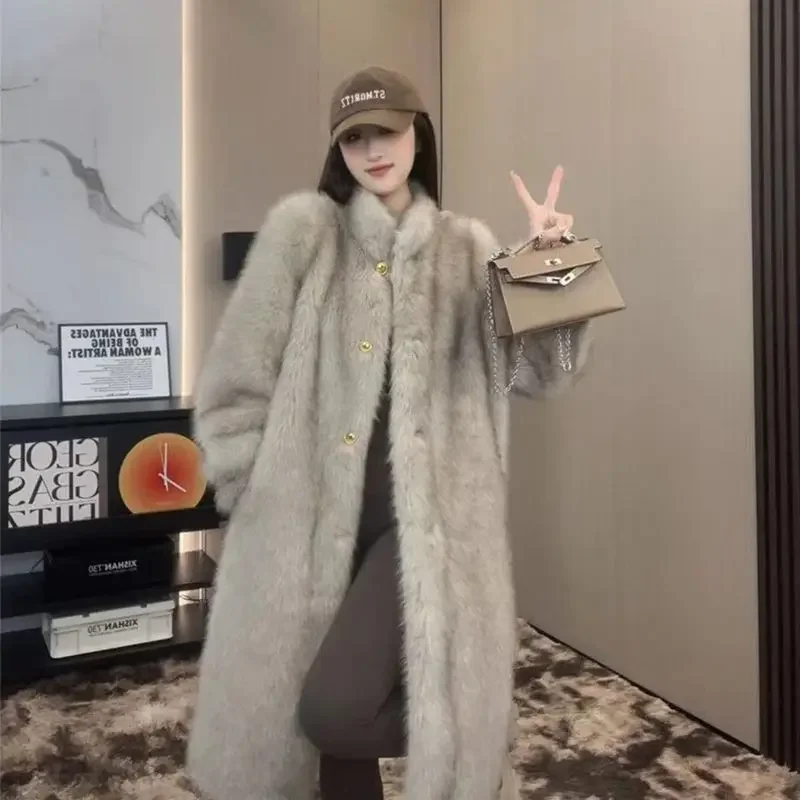 Luxury Brand Long Fur Coat Warm High Quality Winter Women Clothing Faux Fur Jacket Long Sleeve Windproof Windbreaker Outerwear