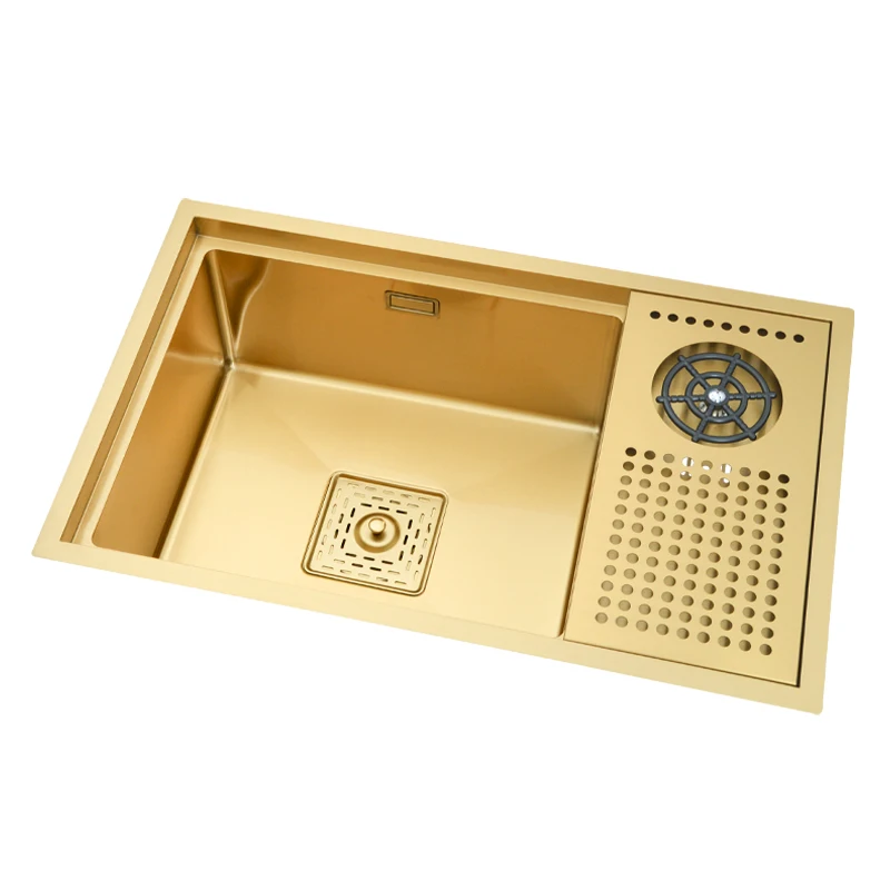 Gold 304 stainless steel hidden water bar, sink, island platform, invisible single tank, under-counter basin, kitchen sink
