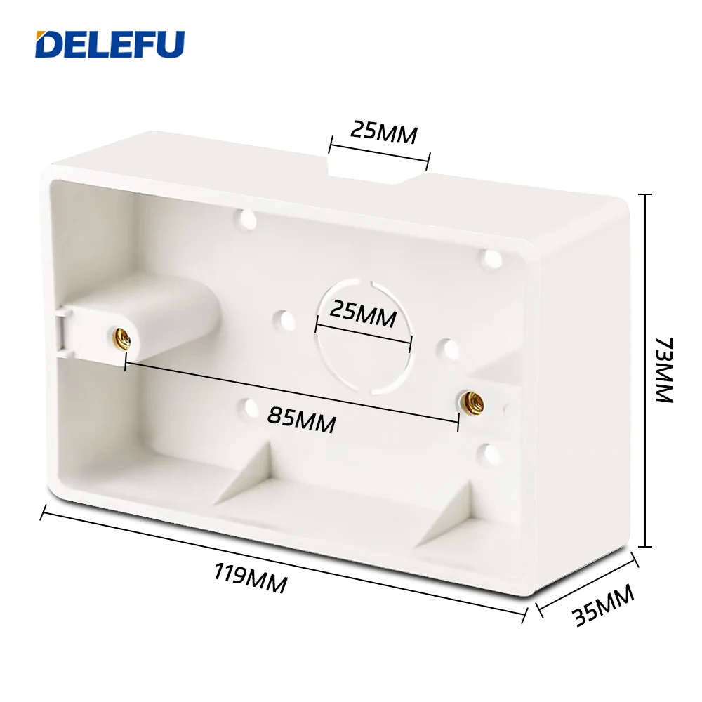 DELEFU Caja de panel trasero de interruptor de enchufe de pared blanco 118, caja inferior expuesta de material ignífugo de PC