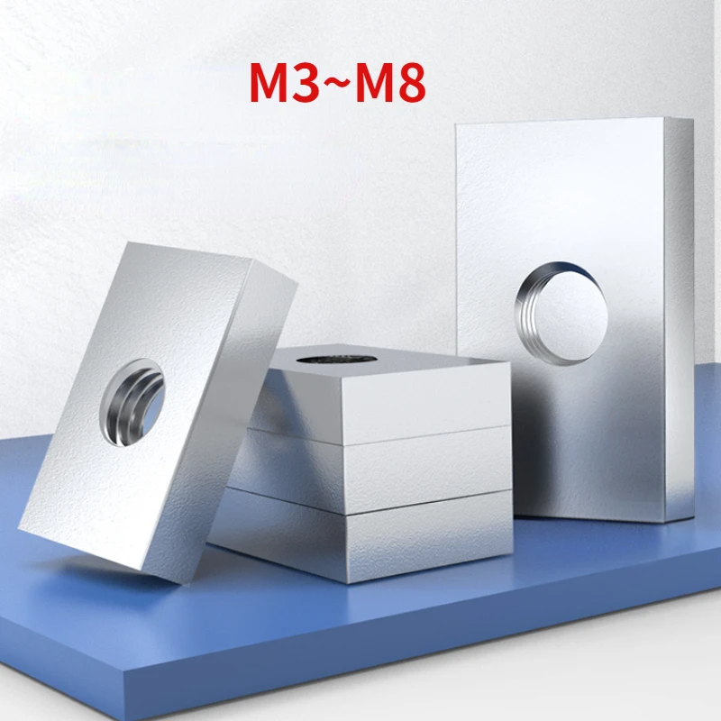 M3 M4 M5 M6 M8 Square Nut  Zinc-Plated Carbon Steel Thin Rectangular Nuts Slider Block for Aluminum Profile Accessory
