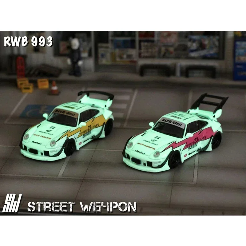SW In Stock 1:64  Lightning  RWB 993 Painting Luminous Paint Car Model Collection Miniature Toy Diecast Diorama