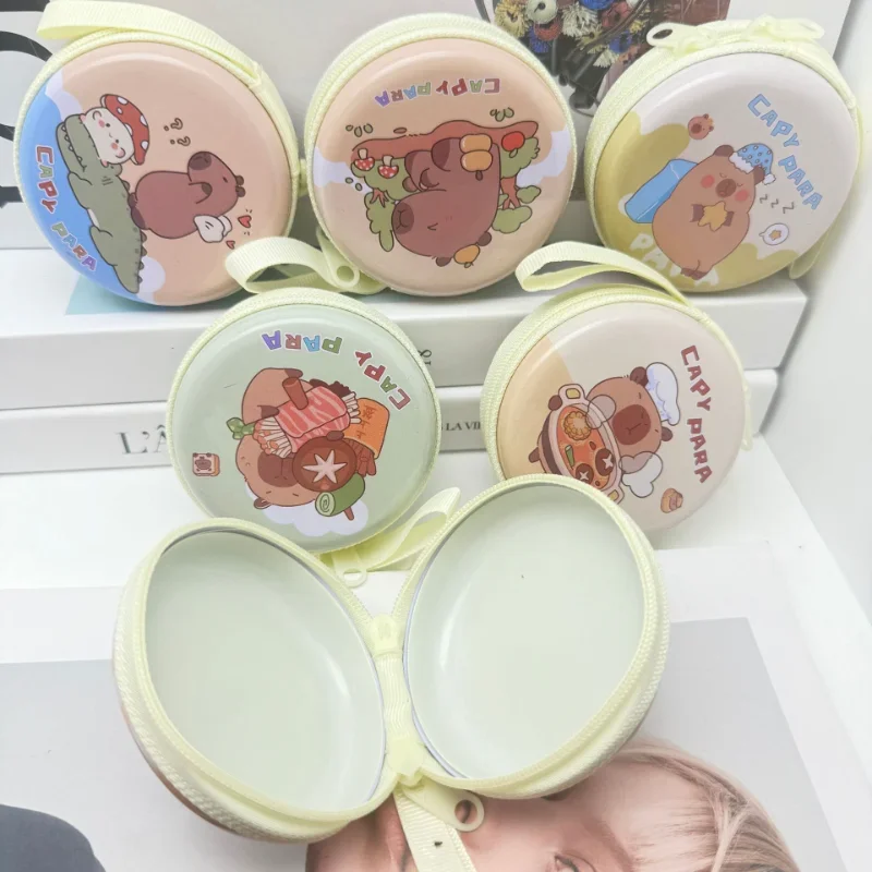 Жестяной кошелек для монет Capibara, мини-кошелек для монет, портативная сумка для гарнитуры, милая сумка для ключей с капибарой