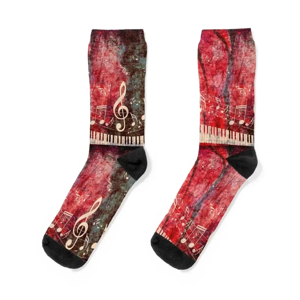 Piano Keyboard with Music Notes Grunge 2 Socks happy Stockings man custom golf Male Socks Women's