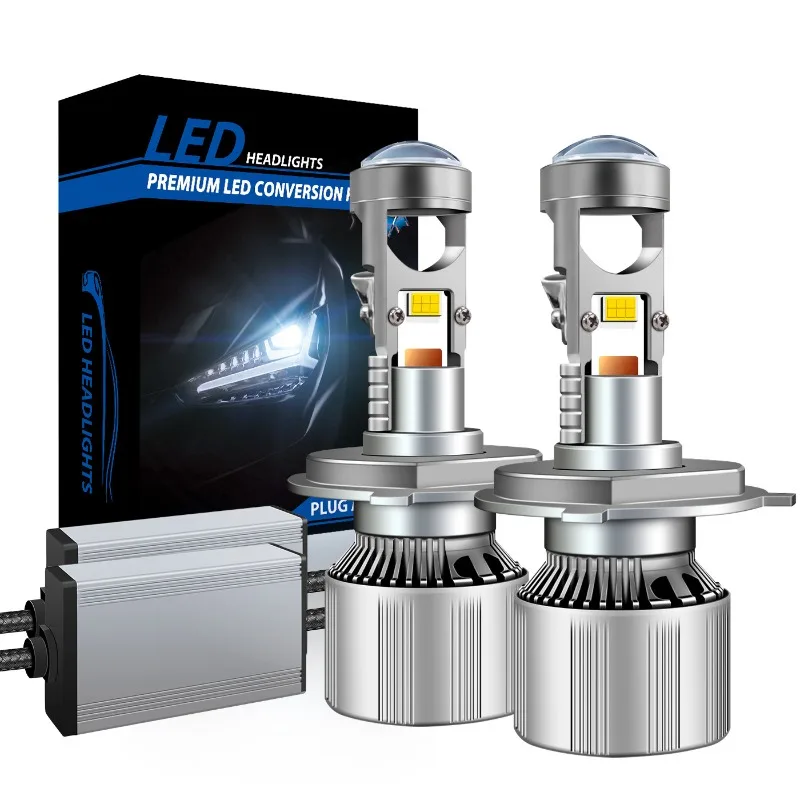 A80 2PCS H4 Lens Car LED Headlight 9003 Fish Eye Lens Headlight Far Near Integrated Motorcycle Laser Bulb 6000K