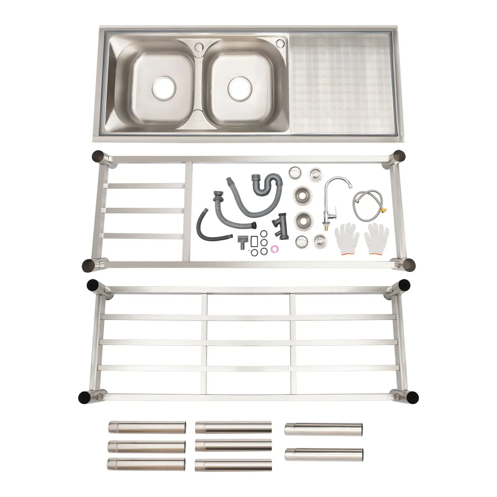 독립형 스테인리스 스틸 싱크대, 싱크대 포함 주방 싱크대 캐비닛 및 360도 회전 싱크대 °   수도꼭지, 상업용 싱크대 완전한 싱크대 냉온수