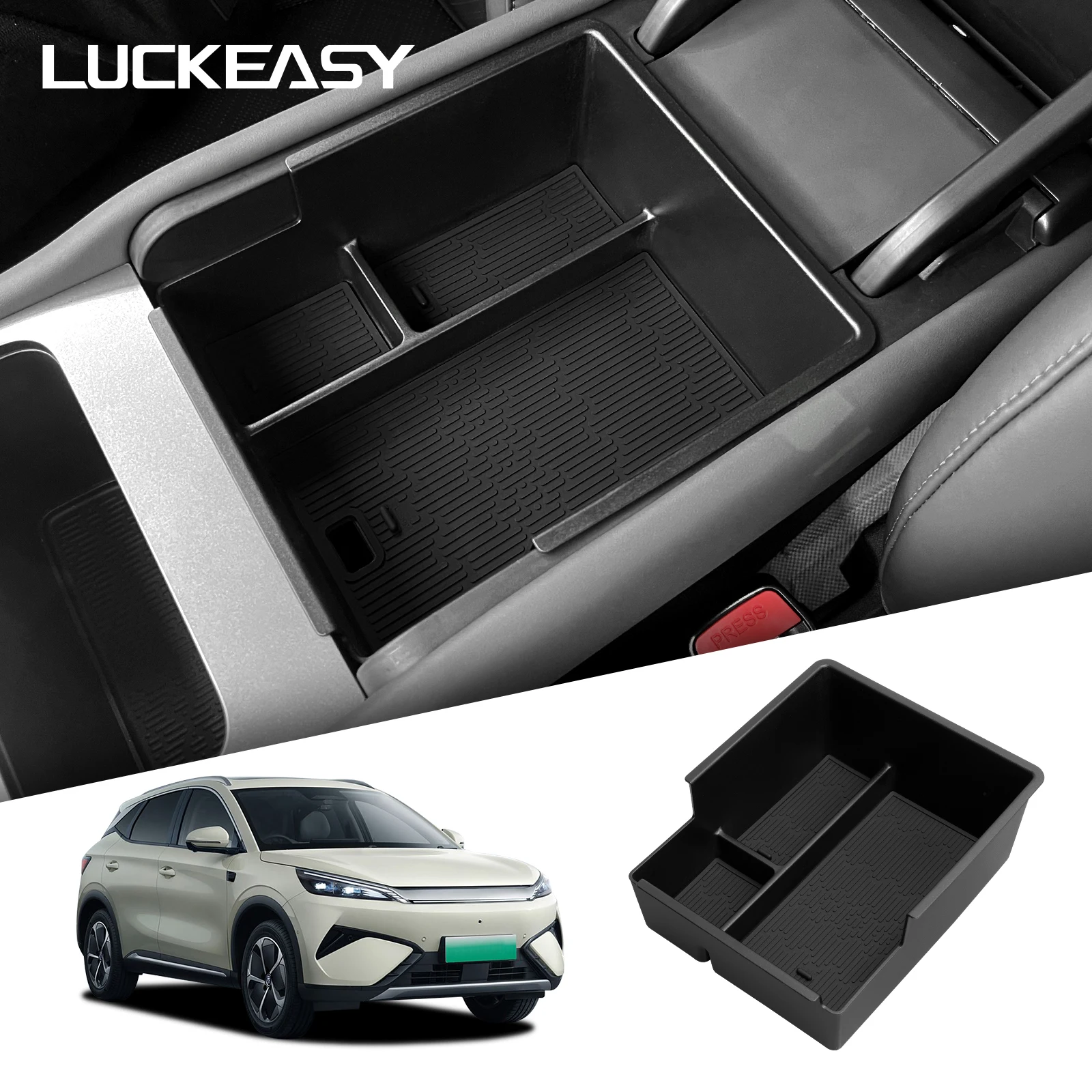 for BYD Yuan PLUS 2025 Center Console Armrest Storage Box Anti-slip Tray Organizer Case Car Interior Accessories Black