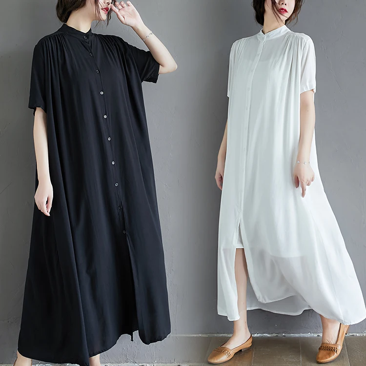 plus Size Women's Summer Loose Long  Cotton irt Dr Belly Covering Slimming Dr Comfortable Commute Sle round Ne