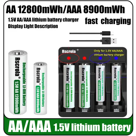 AA 12800mWh/AAA 8900mWh High Capacity Rechargeable Batteries with Charger for Solar Light/Remote Control/Keyboard  battery