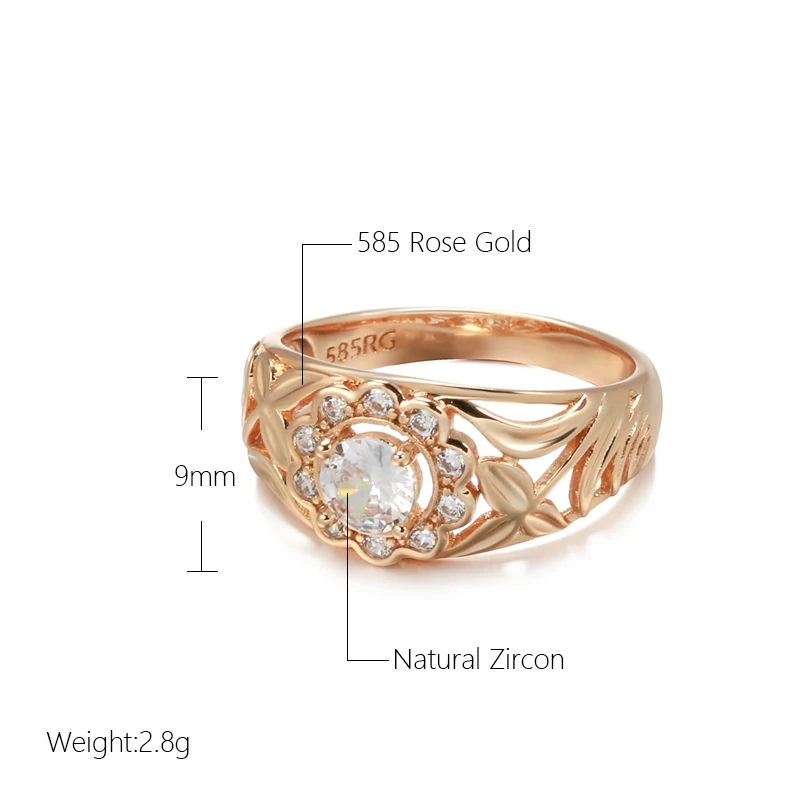 Kinel Bold 585 Rose Gold Wedding Rings for Women Micro wax inlay Natural Zircon Bridal Ring High Quality Daily Fine Jewelry