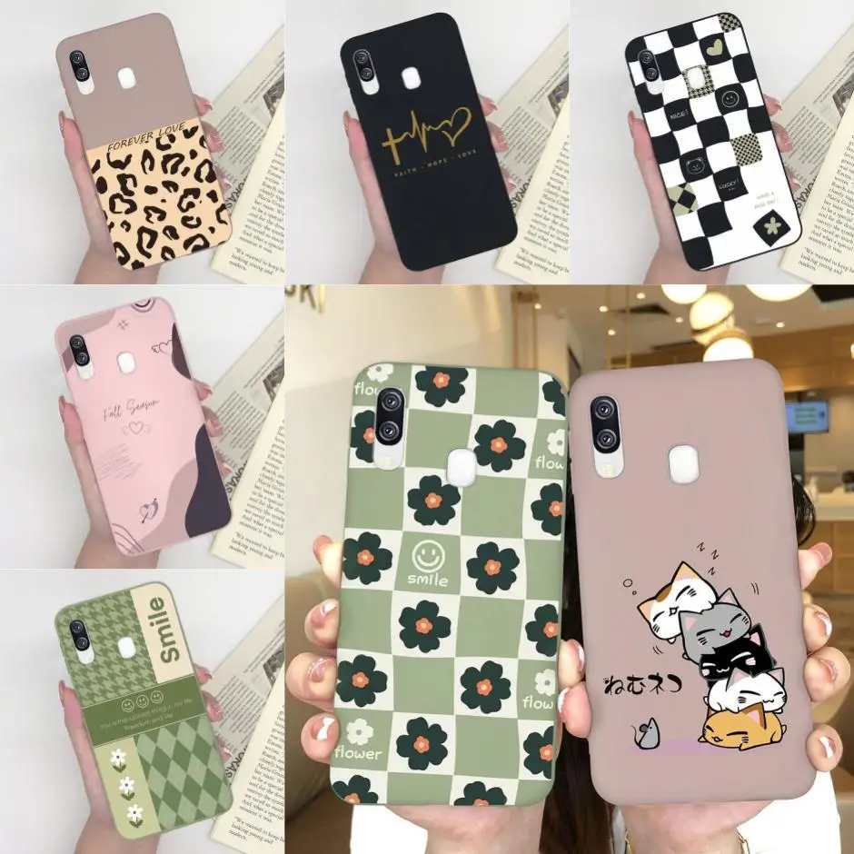 

Phone Case For Samsung Galaxy A40 Cute Cat Flower Cartoon Pattern Shockproof Soft Shell For SamsungA40 Colorful Matte Back Cover