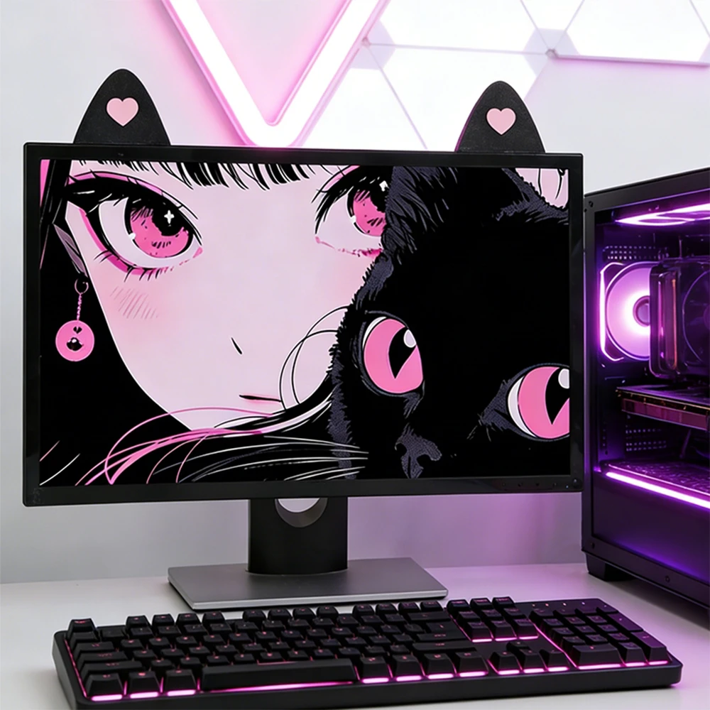2pcs Cat Ears Computer Monitor Decoration - Girls E-sports Room Desktop Cute Ornaments Creative Gift