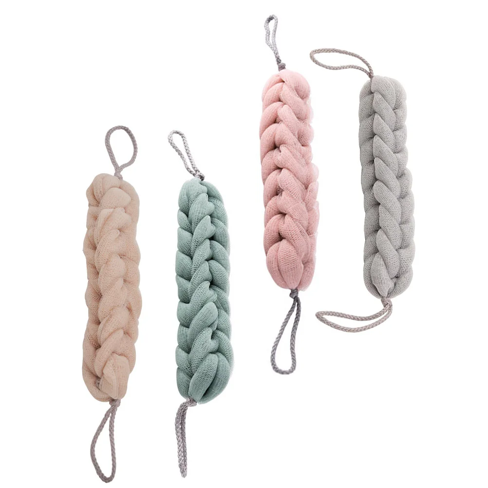 

4pcs Long Bathing Towels Premium Pe Scrubbing Strips Rich Foaming Back Cleaning Bath Towel Massage Cleansing Shower Towel For