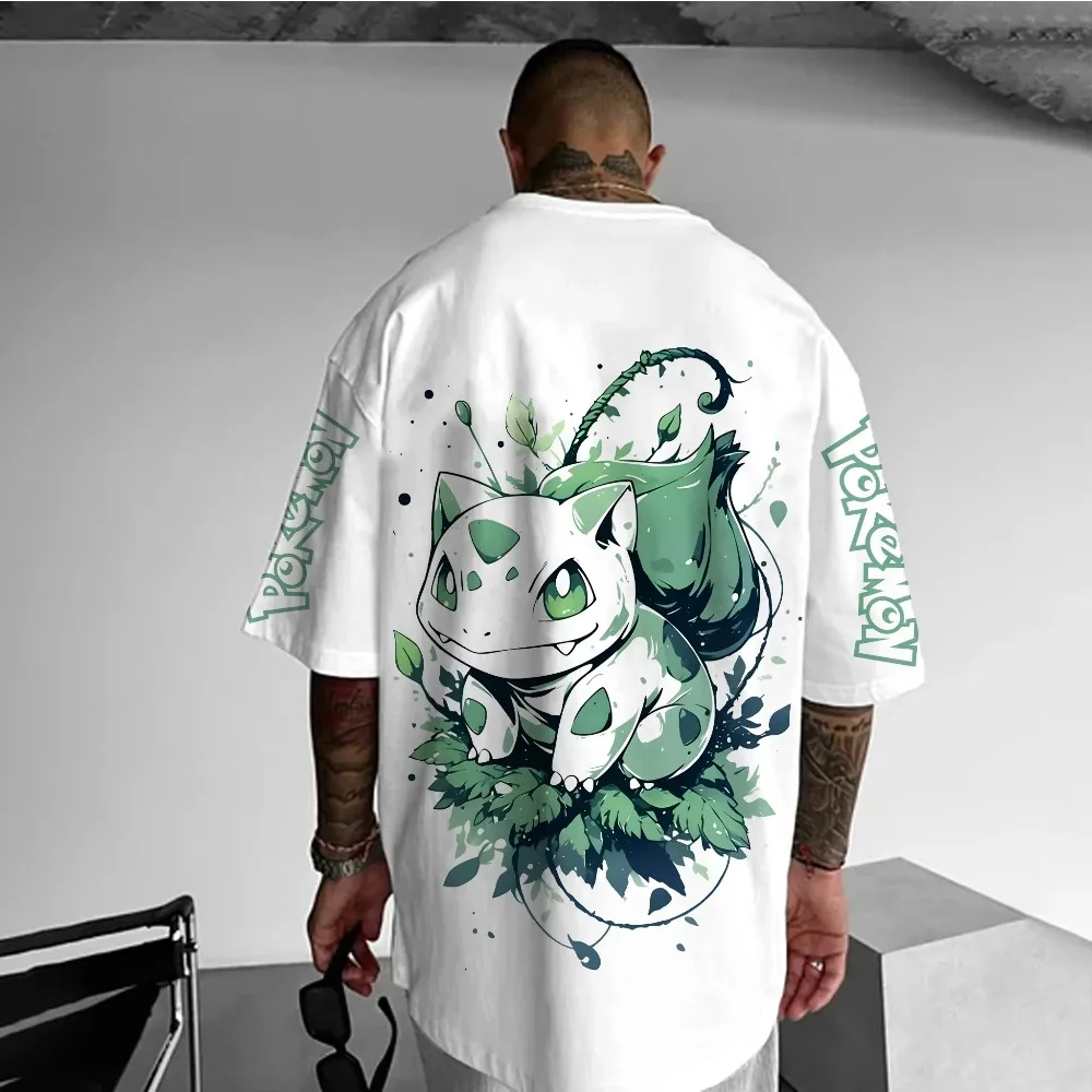 Men's New Pokémon Japanese Anime Peripheral Bulbasaur Short Sleeve T-Shirt Pokémon Summer Men's Fashion Breathable Sports Top