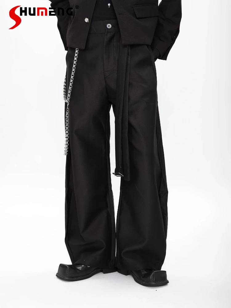 

Men's 2025 Autumn New High-End Versatile Belt Suit Pants Men's Solid Color Micro Flared Trousers Masculinity Loose Comfort Pants