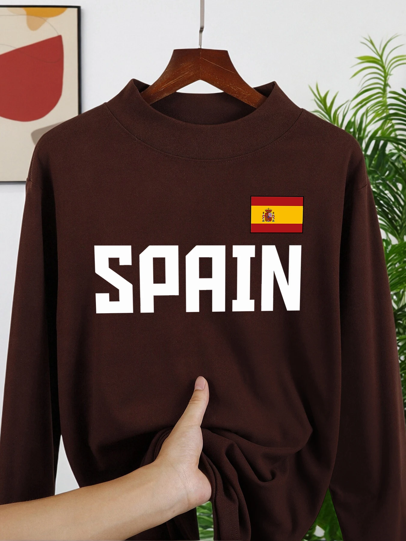 Camisetas cálidas con estampado de bandera nacional de España para hombre, jersey informal de calle, ropa de calle básica de otoño, camiseta de manga larga suave y cómoda