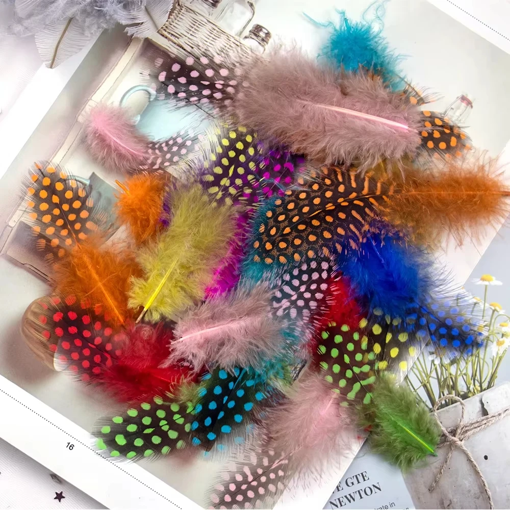 100Pcs Natural Guinea Fowl Feathers for Crafts Colored Pheasant Plume Feather Jewelry Dream Catcher Decoration