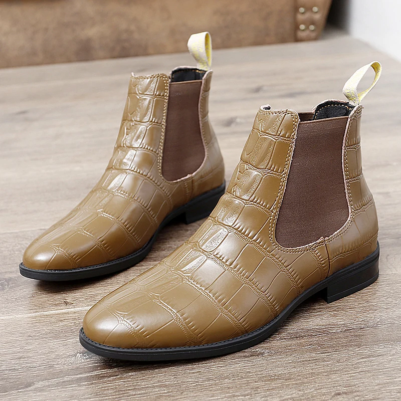 

Chelsea Boots Men Business Suit Crocodile Pattern Mid Top Boots Retro High-end Youth Warm Cold Resistant Fashionable Short Boots