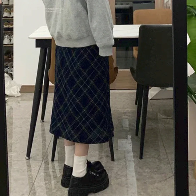 منقوشة ميدي التنانير النسائية عادية ألف خط شيك كل مباراة شارع العليا أنيقة خمر Mujer Jupe النمط الأوروبي الكلاسيكية مثير الملابس #4