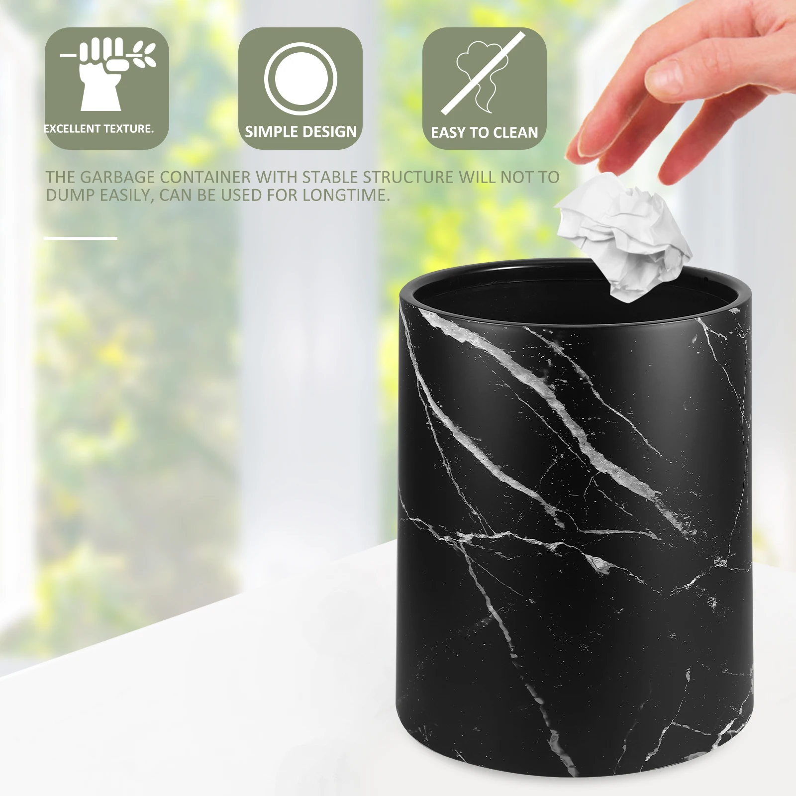 

Marble Trash Can Double Layer Kitchen Bathroom Waste Bin Large Garbage Container Round Shape Modern Style Practical Use