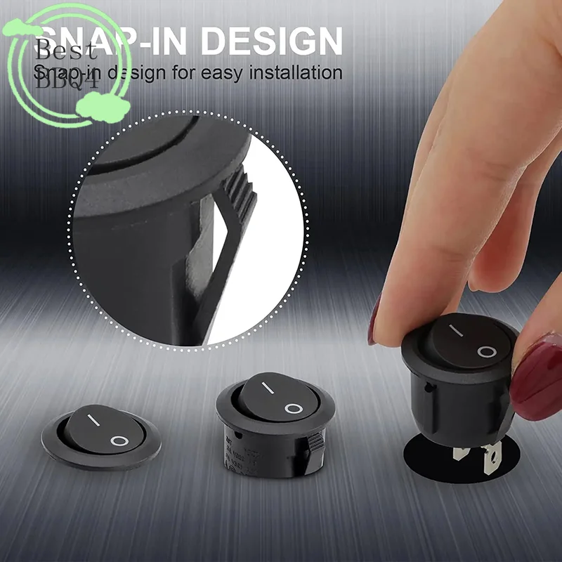 (BBQ4)20pcs Rocker Switch Black On Off 2 Pin Mini Round Toggle Switch 3A 250V 6A 125V Circle Switches For RV Car Truck Boat