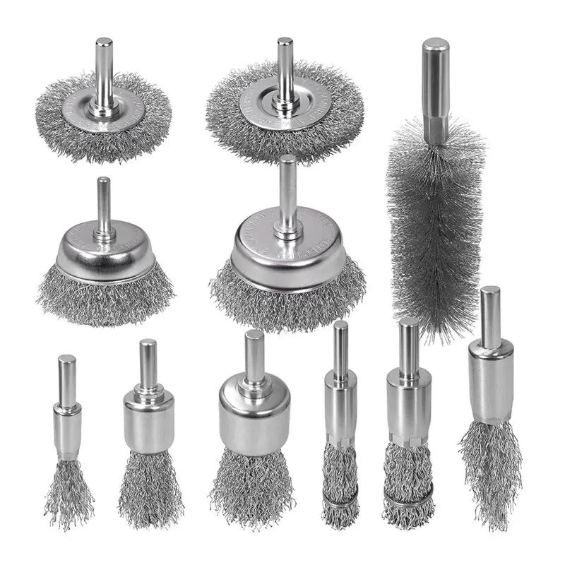 TFORU-11 Pcs Metal Carbon Steel Wire Wheel For Drill Set, Wire Brush Drill Attachments For Rust & Paint Removal, 1/4