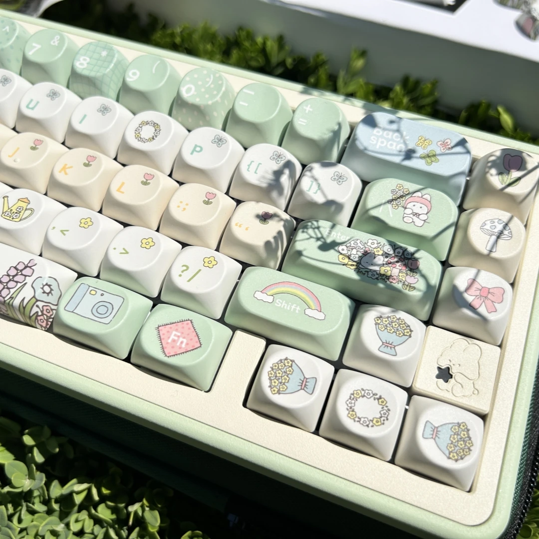 

Spring Blossom Theme Keycap SO Profile 138 Keys Sublimation PBT Customized Mechanical Keyboard Keycaps Light Green Cute Key Caps