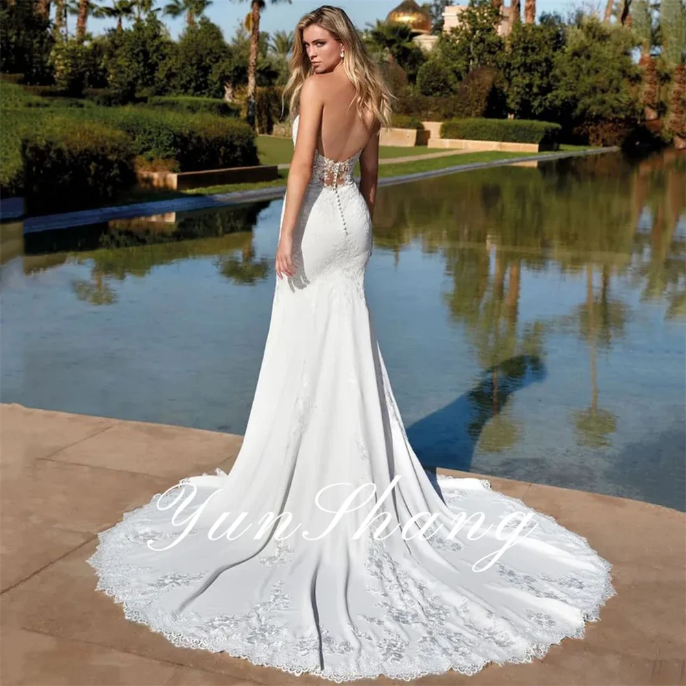 Yunshang elegante abito da sposa a sirena donna 2024 pizzo aperto indietro Sweetheart senza spalline abito da sposa Sweep Train Vestidos De Novia