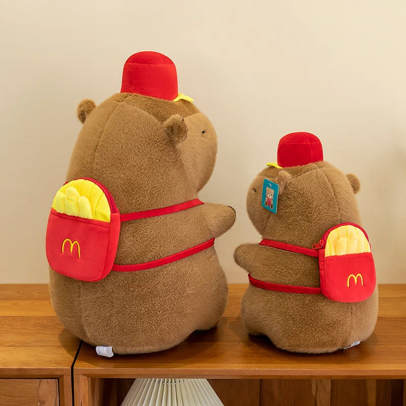 Fast Food Clerk Capybara Plush with Hat Backpack & Popsicle, Soft Stuffed Animal Doll, Kawaii Bag Pendant & Sleeping Pillow Gift