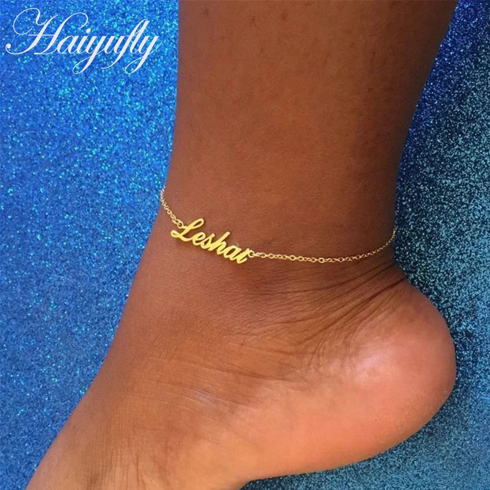 

Haiyufly Personalized Custom Name Anklet for Women Stainless Steel Handmade Chain Charms Summer Beach Christmas Jewelry Gift