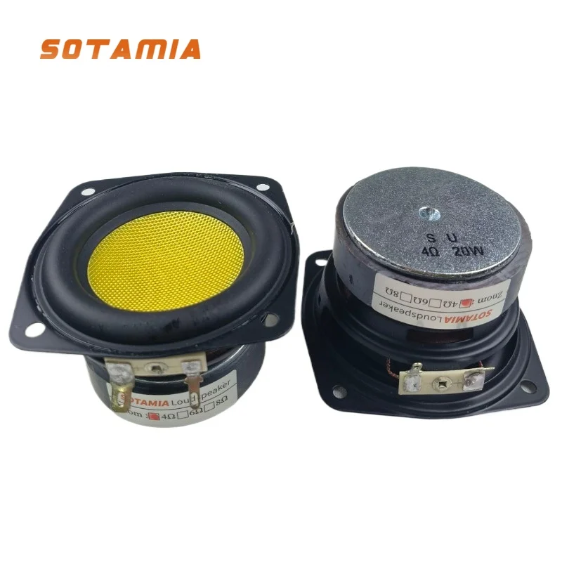 

SOTAMIA 2 шт. 3-дюймовые сабвуферы 78 мм 4 Ом 20 Вт, желтые, из стекловолокна, супербас, Hi-Fi аудио, для домашней музыки