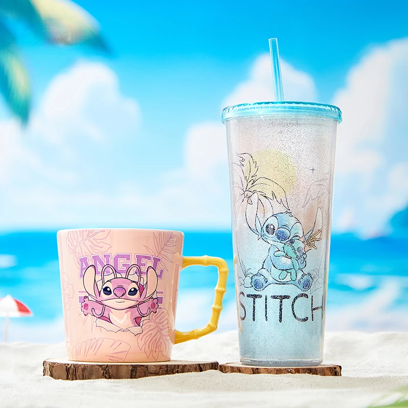 MINISO Official Authentic Disney Stitch Straw Cup Office Summer Water Cup Cup Suitable for Water Pots