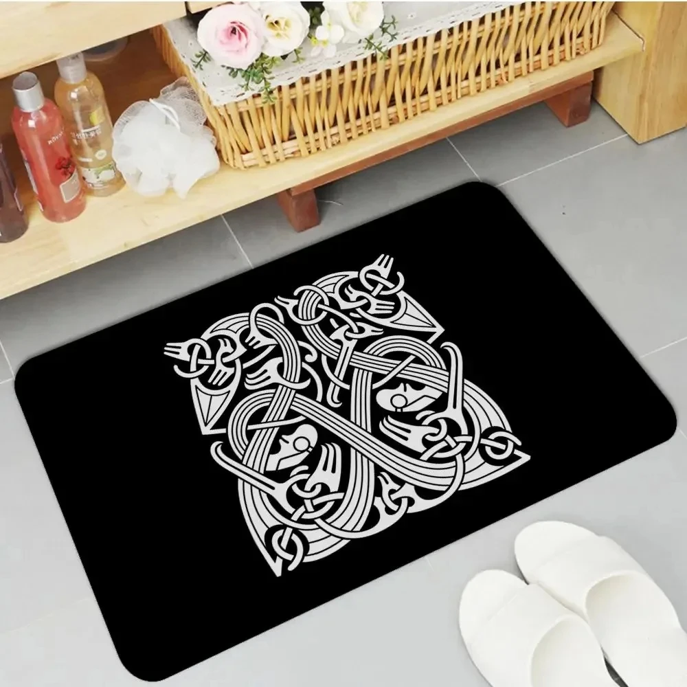Viking Pattern Symbol Printed Door Rug Non-slip Absorbent Bathroom Corridor Floor Mat Home Bedroom Room Decoration Small Carpet