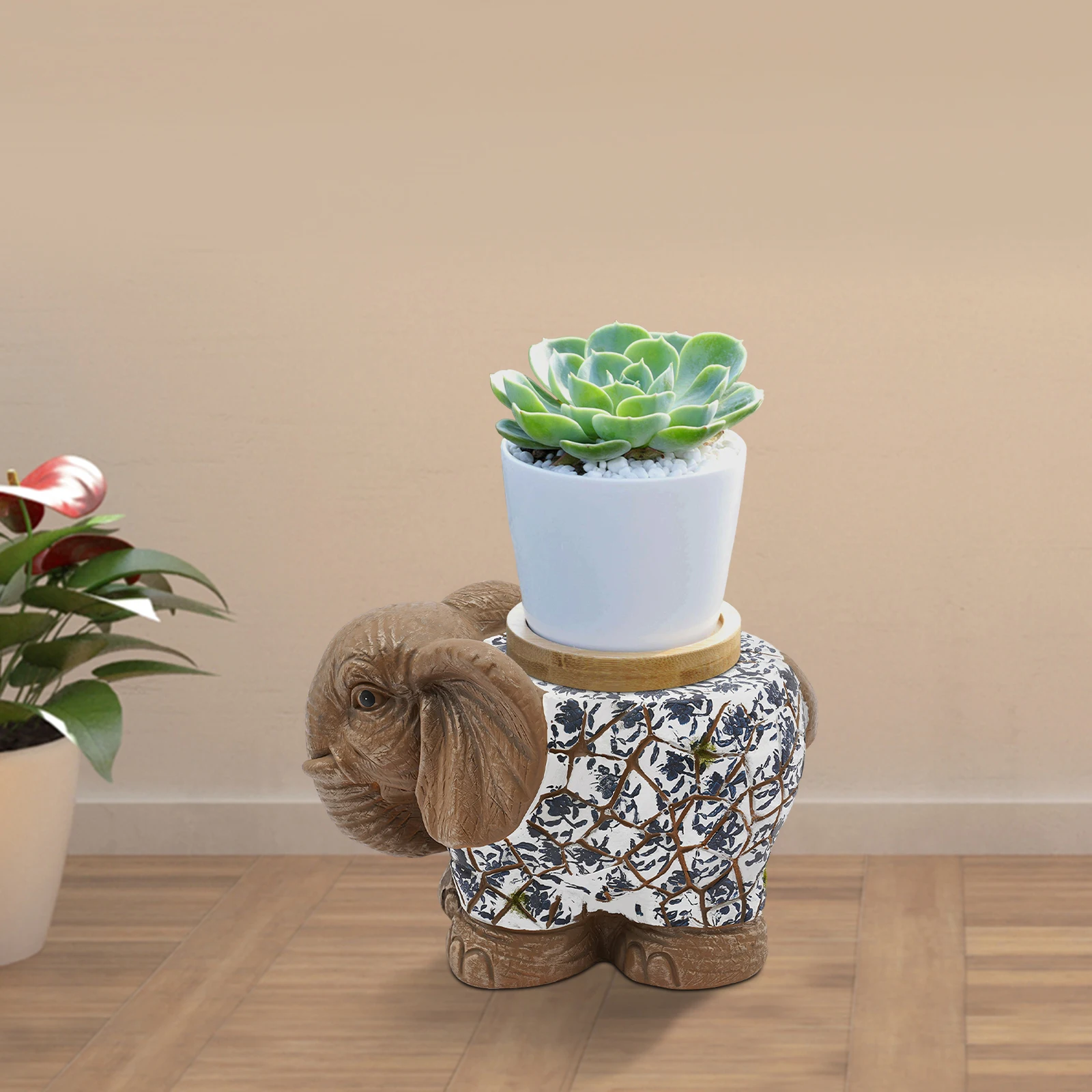 

Современный напольный табурет-слон из оксида магния с ручной росписью и узором из сине-белого фарфора