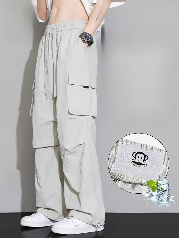 

PaulFrank Qui Dry Ice Silk Lightweight Casual Pants Summer Breathable American Paratrooper Workwear Trousers for Men