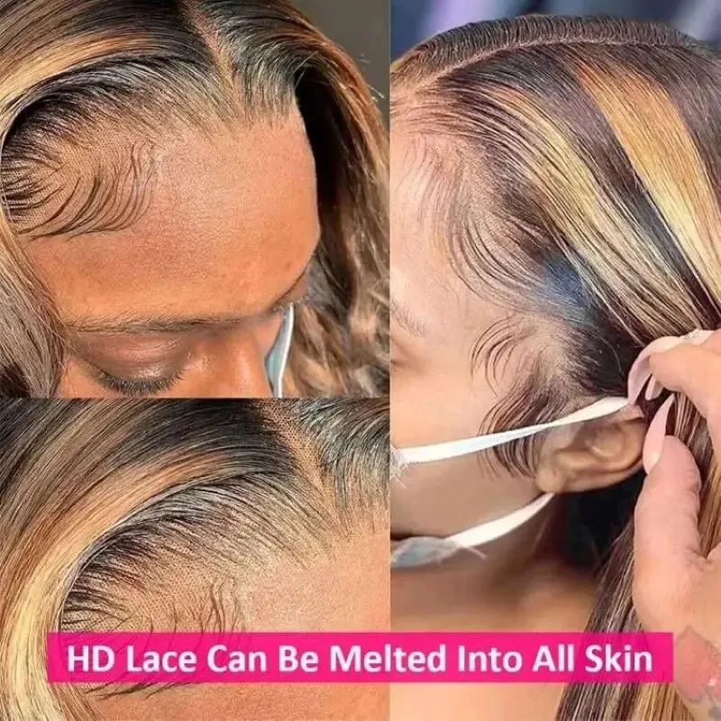 28 Inch Highlight Ombre Lace Front Wig Human Hair Pre Plucked Body Wave Frontal Wigs 180% Density 4/27 Colored 13x4 Honey Blonde Lace Front Wig Human Hair for Women