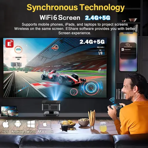 XIWBSY 2025 Laser TOF Focus Projector 45000Lumens Moive Daylight Projector Portable 4K Android 12.0 LED Projector WIFI6/20MS