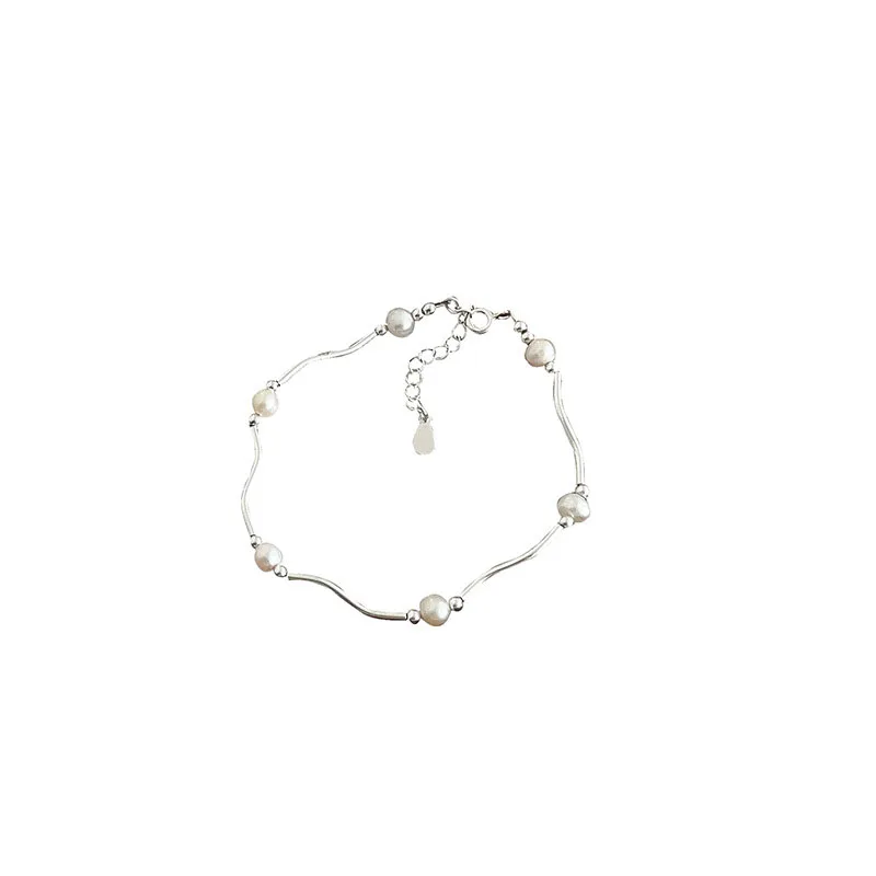 

Natural Freshwater Pearl Short Necklace Women's 925 Sterling Silver Simple Elegant Wave New Versatile Set Chain