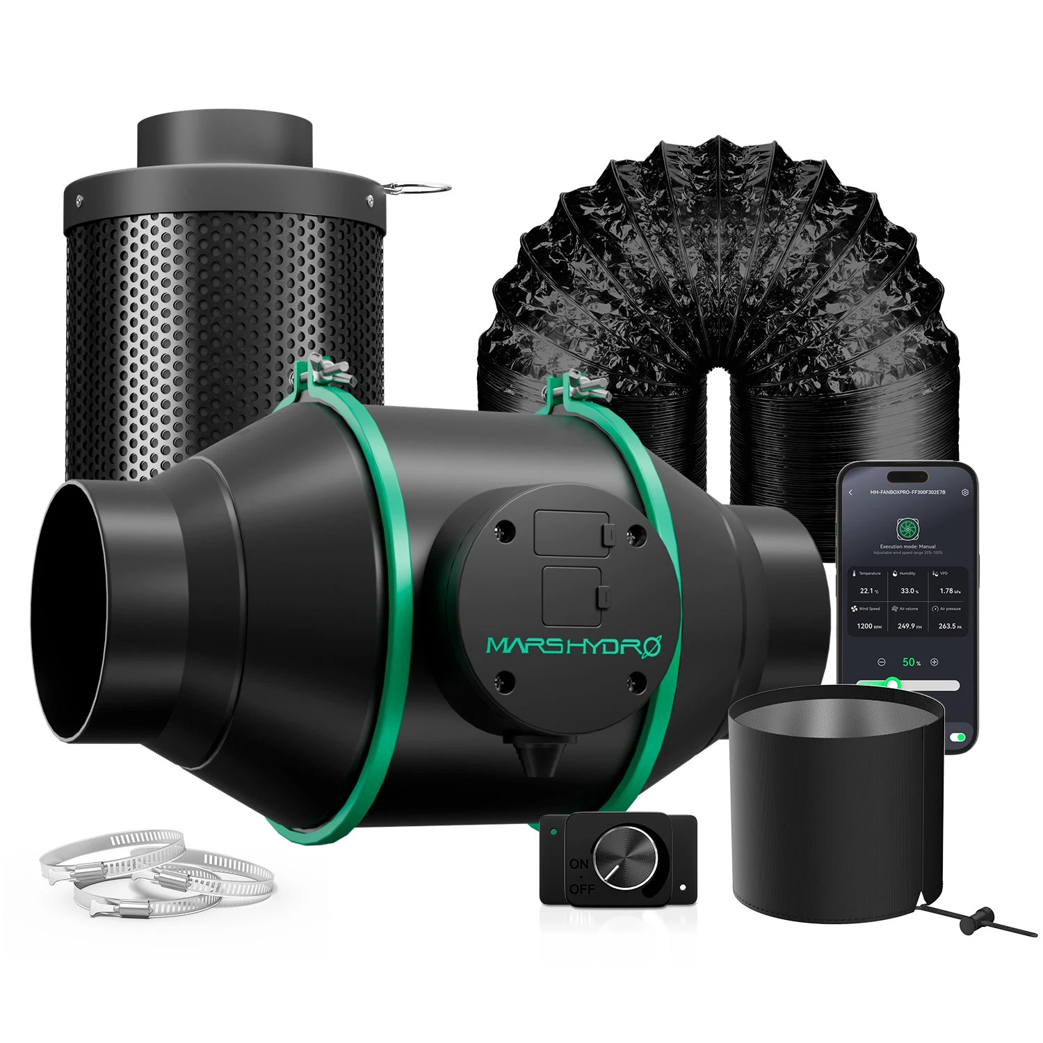 

2025 Mars Hydro 4'' 6'' Smart Ifresh Inline Ducting Fan Ventilation Kits with Carbon Filter for Grow Tent Kits