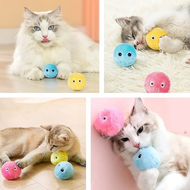 

1pc Interactive Ball Smart Cat Toys Plush Electric Catnip Training Toy Kitten Touch Sounding Pet Product Squeak Toy Ball