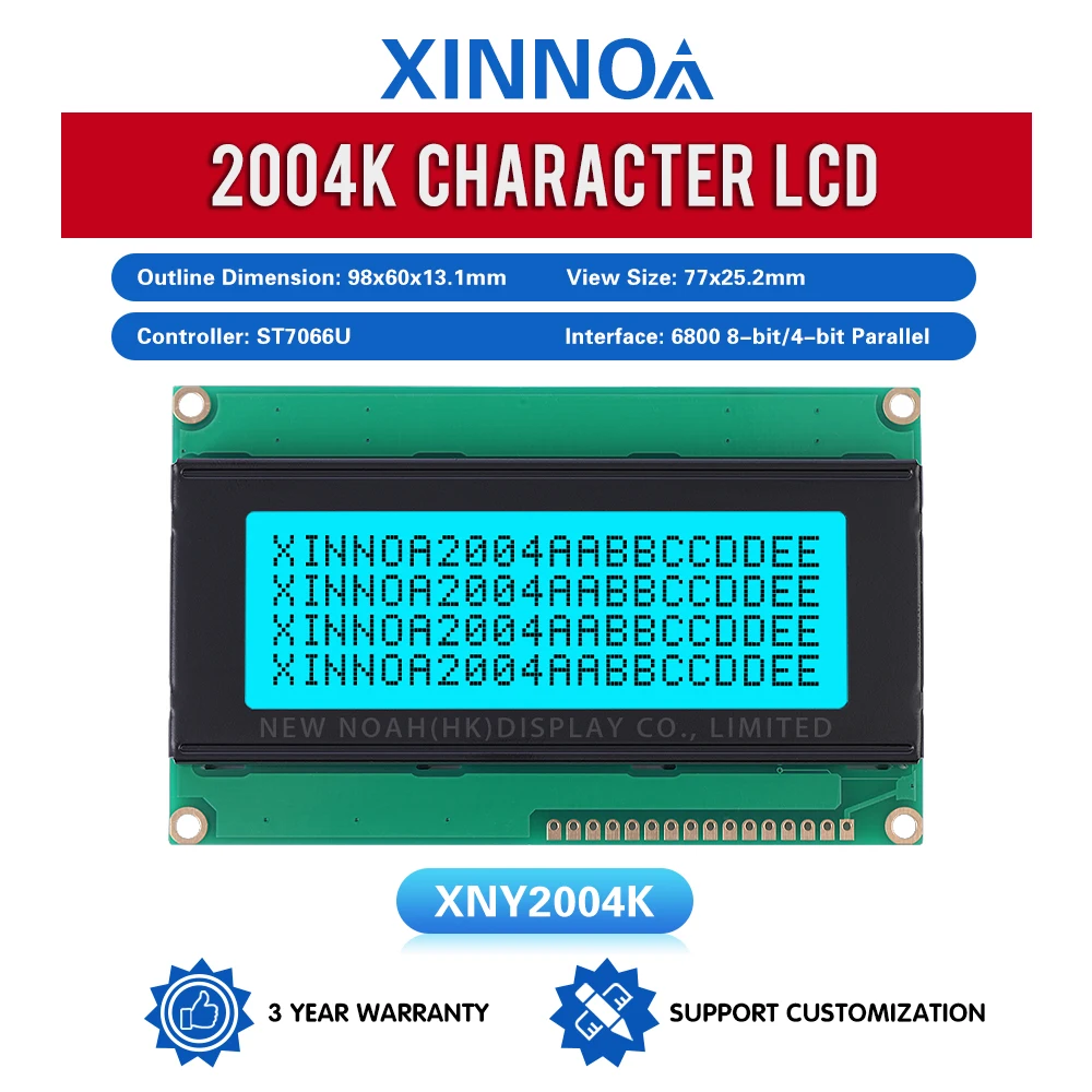 Ice Blue Film Black Letters 2004K Wide Angle Intelligent Electronic LCD Module 4*20 4002 ST7066U 5V Character Display Screen