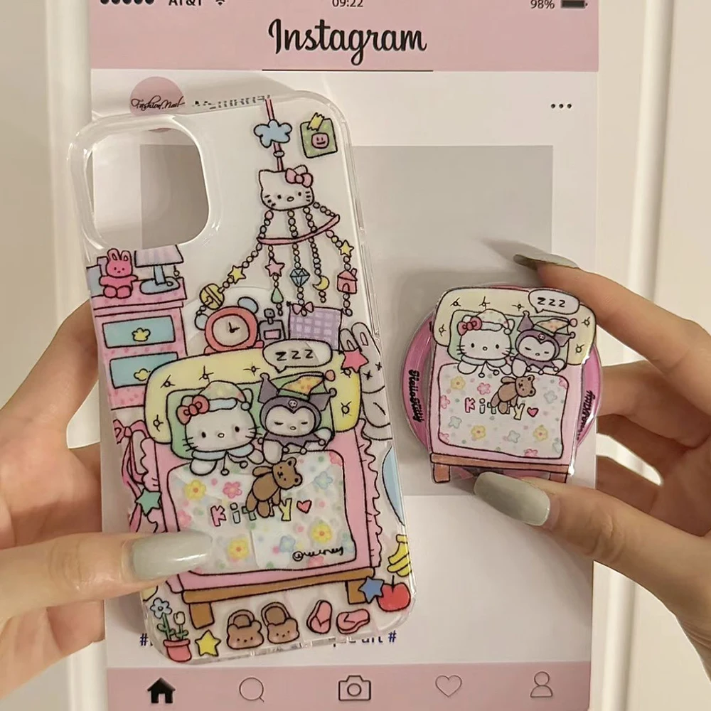 Cartoon Cute Sanrio Kuromi Hello Kitty Magnetic Suction Anime Case Bracket for Iphone15 14 13 12 11 15Promax 12Pro Kawaii Case