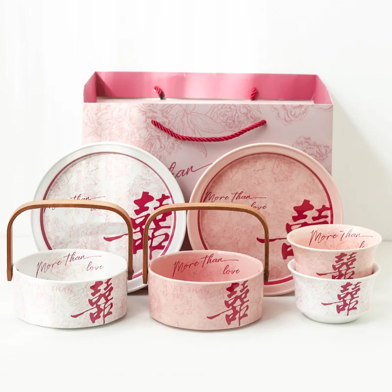 Flower Blossom Rich Ceramic Tableware Gift Box Set Fashion Household Bowls and Plates Household Wedding Gifts
