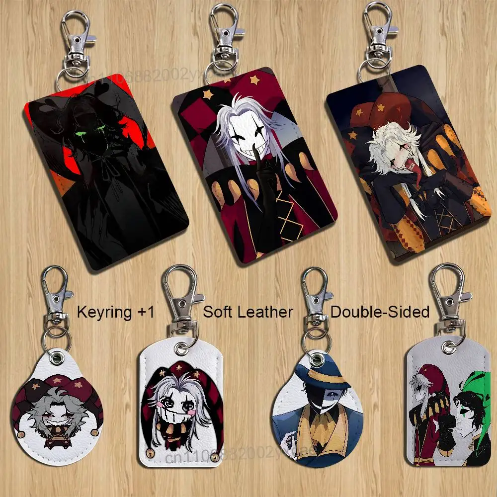 Pierrot Funny The Freak Circus Rectangle ID Card Case Keychain Access Card Bag Key Tag Ring Leather Card Holder Key Ring Access