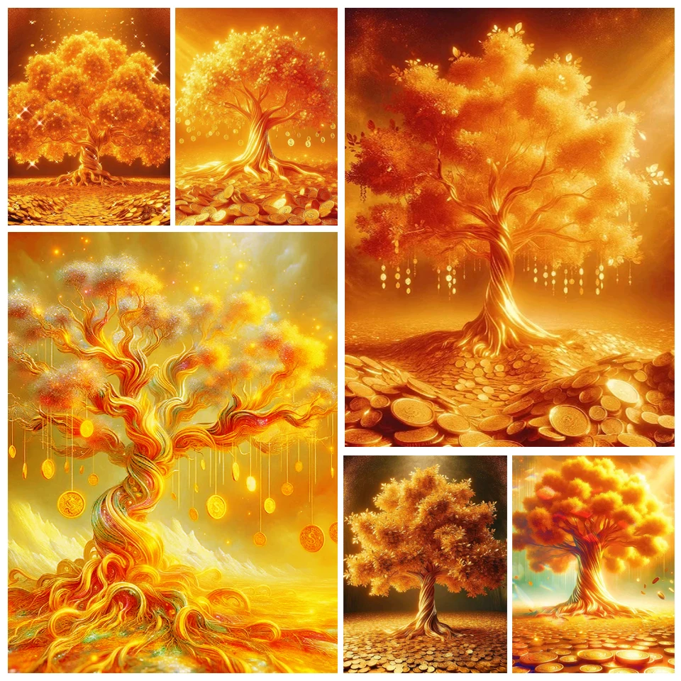 5D Diy Diamond Painting Diamond Mosaic Modern Gold Money Tree Image Cross stitch Tree of Life Image Home Decoration  PP5672