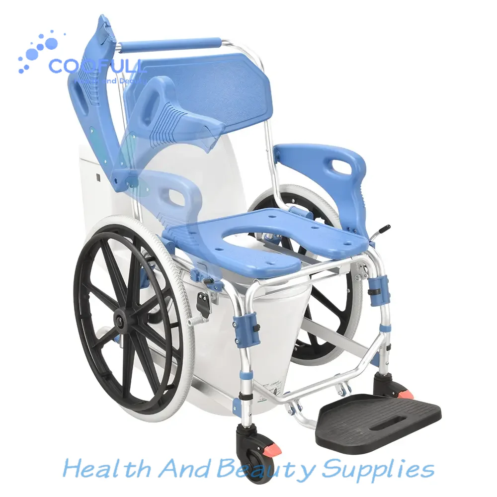 Coolfull Portable Transfer Disabled Elderly Commode Chair Toilet Portable Folding Wheelchair Shower Disable Chairs for Bathrooms