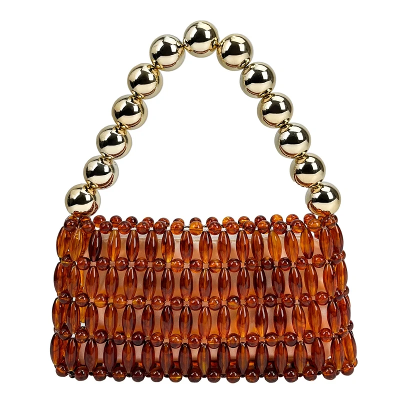 

Elegant Handcrafted Beaded Crystal Amber Brown Luxurious Handbag with Hollowed-out Design, Retro Tortoiseshell Evening Bag 2026