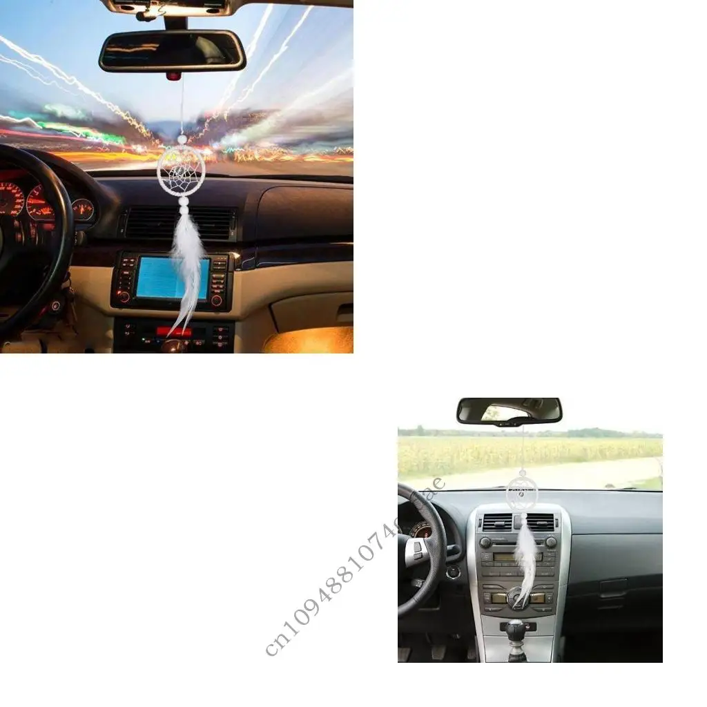 Vehicle Pendant Metal Frame Hanging Ornament in White with Cotton Cord Center for Car Mirror, Bedroom Wall, or Window Display
